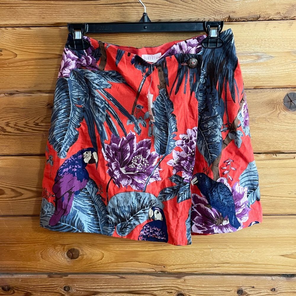 NWT Cooperative Tropical Bird Linen Wrap Skirt Sz Small